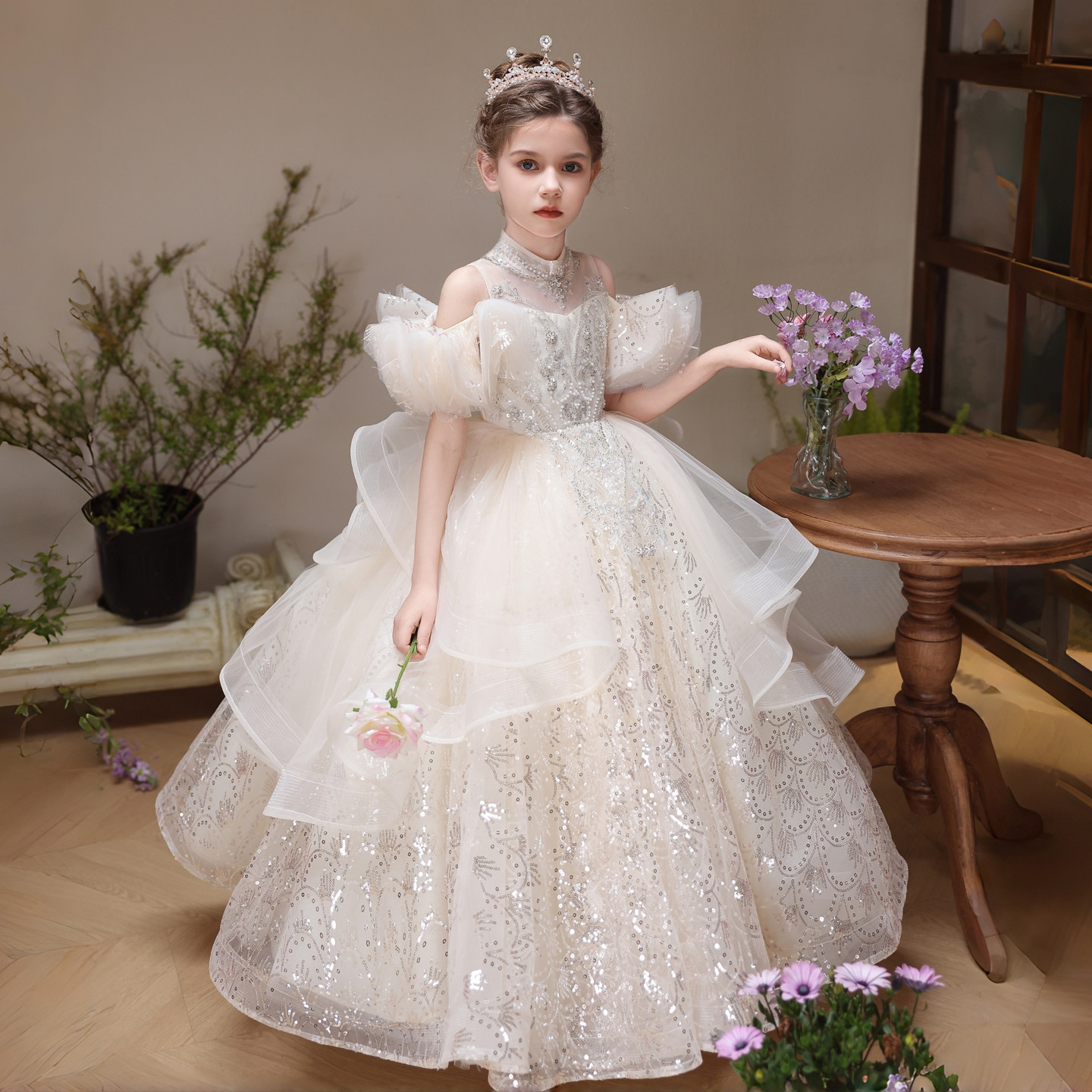 高端女童礼服婚礼花童主持人钢琴演奏演出服绝美十岁生日公主裙夏