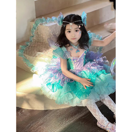 女童美人鱼公主裙夏季儿童连衣裙蓬蓬纱裙宝宝生日洛丽塔生日礼服
