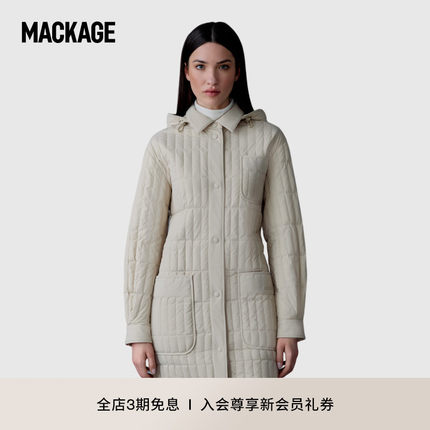 MACKAGE女士 TADOKA竖条纹绗缝轻薄时尚经典中长款羽绒服外套