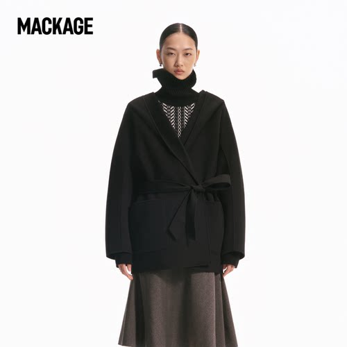 【早秋新品】MACKAGE女士 PAYA气质收腰中长款连帽翻领大衣外套