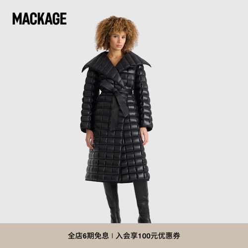 【早秋新品】MACKAGE女士 DIVA鹅绒长款羽绒浴袍式收腰系带大衣