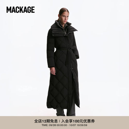 【秋冬推荐】MACKAGE女士 LAURELLA长款菱形绗缝收腰羽绒服外套