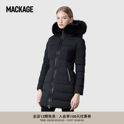 【仅线上销售】MACKAGE女士 CALLA鹅绒毛领收腰轻量沙漏羽绒服