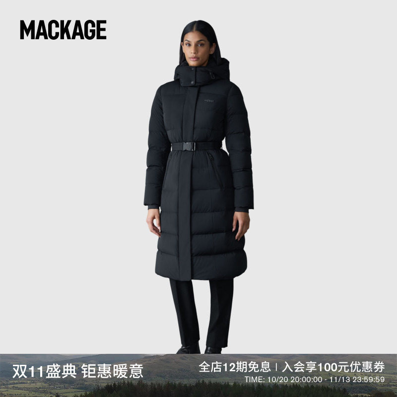 【秋冬推荐】MACKAGE女士 CORALIA-CITY带帽腰带长款收腰羽绒服