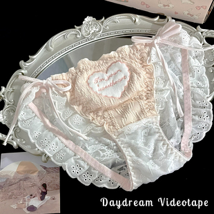 云朵与诗~日系少女爱心毛绒刺绣可解绑性感纯欲内裤蕾丝洛丽塔