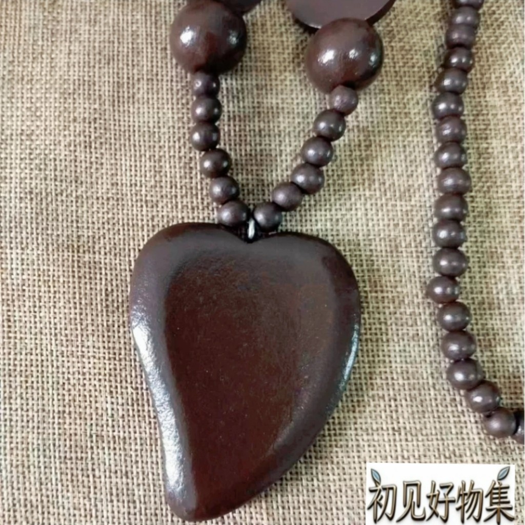 小众设计白搭爱心毛衣链 复古几何木珠长款项链 文艺风连衣裙配饰