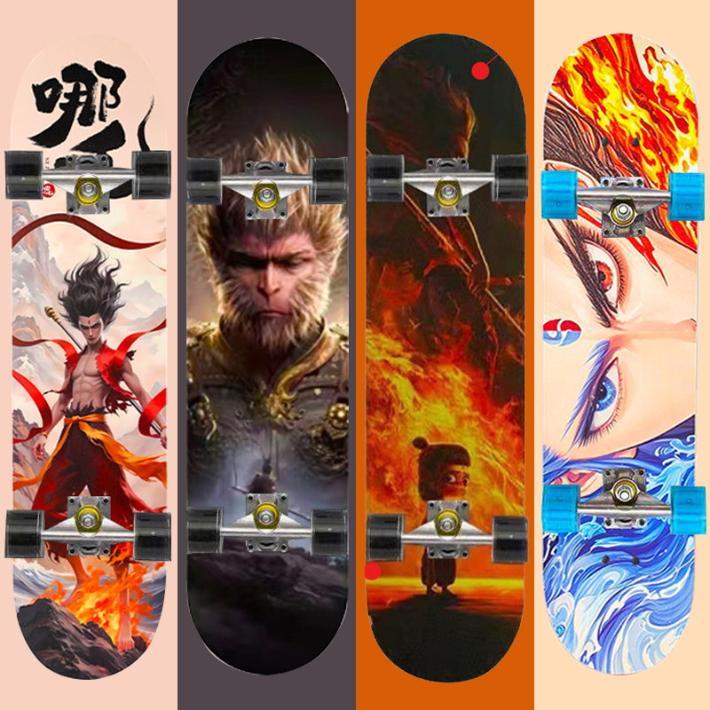 四轮滑板儿童专用初学者6-12岁双翘男女青少年闪光哪吒新款滑板车