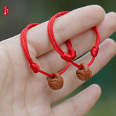 桃木桃核红绳手链婴儿宝宝惊新生护防压身吓蛇龙纹生肖篮手串野生
