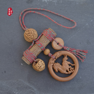 桃木鲜枝子挂件棉绳野生天然桃核平安扣马婴儿宝宝随身护外出惊防