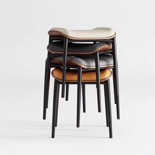 现代简约伊姆斯餐椅中古风小户型家用可叠放方凳板凳餐桌备用凳子