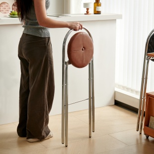 复古可折叠吧台椅中古风可收纳高脚凳子轻奢高级感不占地方靠背椅