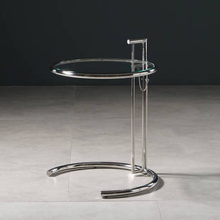 升降小茶几网红ins不锈钢中古玻璃边几北欧简约现代圆桌沙发角几