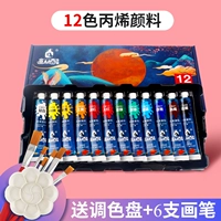 Пигментированный акрил, комплект, кисть, палитра, 12 цветов, 22 мл, 1 шт