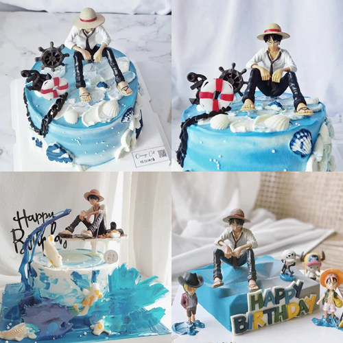 海贼王路飞生日蛋糕装饰摆件坐姿