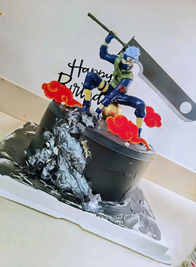 火影忍者卡卡西老师男神生日蛋糕装饰配件大刀剑士烘焙卡通摆件