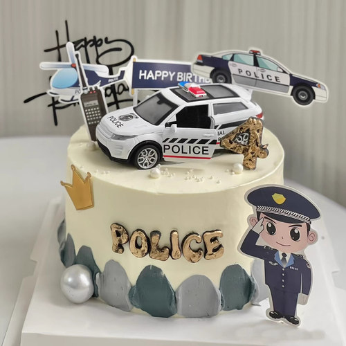 警察叔叔公安警车汽车蛋糕摆件