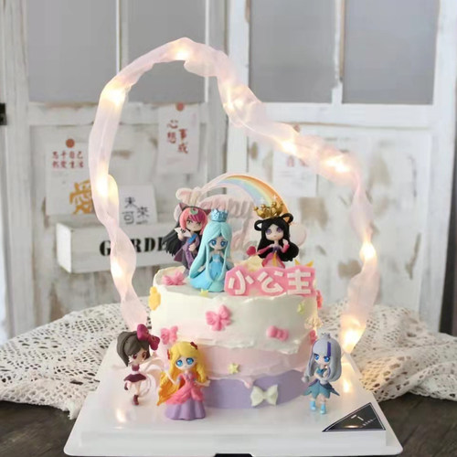 女孩萝莉生日蛋糕装饰配件玩偶精灵小公主飘带城堡烘焙摆件公仔