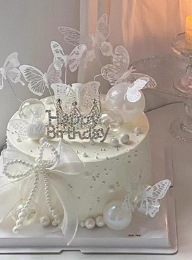 仙女女神生日蛋糕装饰镂空银色白色黑色PVC立体蝴蝶烘焙插件配件