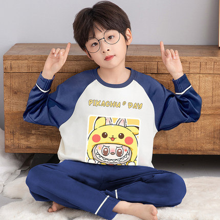 男童睡衣儿童春秋季男孩纯棉长袖薄款中大童家居服2025新款皮卡丘
