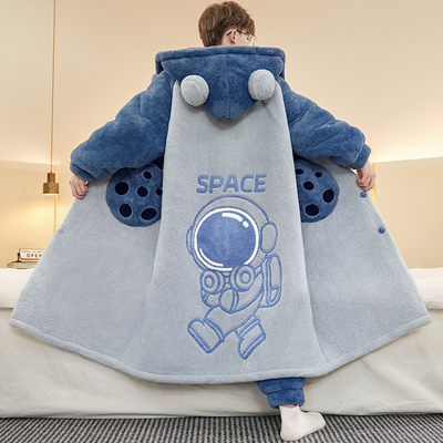 男款睡衣珊瑚绒保暖冬季睡袍套装