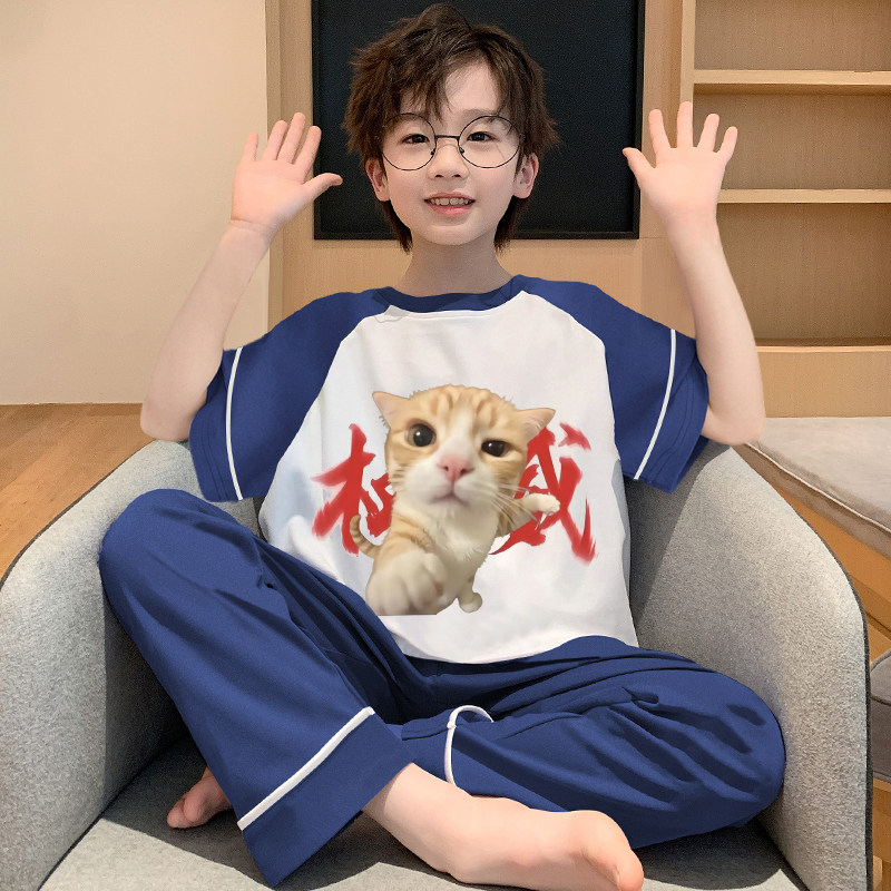 男童搞怪睡衣纯棉儿童夏季短袖套装青少年家居服男孩搞笑奇葩衣服