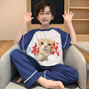 男童搞怪睡衣纯棉儿童夏季短袖套装青少年家居服男孩搞笑奇葩衣服