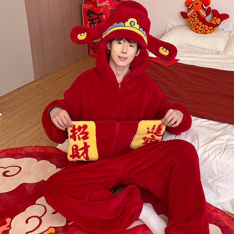 连体睡衣男马年2026红色新年服装