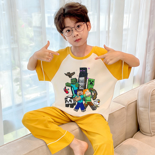 我的世界男童睡衣儿童夏季空调服纯棉短袖套装青少年初中生家居服