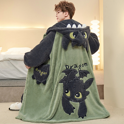 浴袍家居服冬季睡衣男珊瑚绒睡袍