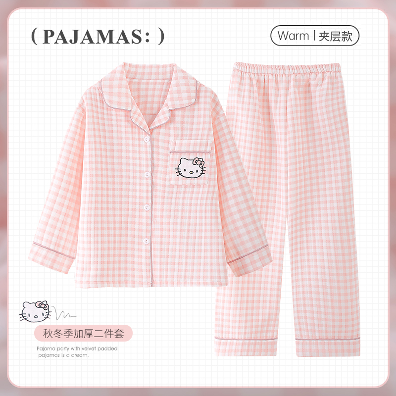 儿童睡衣2025冬季夹棉女童套装
