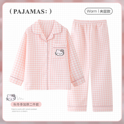 儿童睡衣2025冬季夹棉女童套装