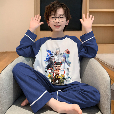 儿童纯棉哪咤睡衣男孩大童家居服