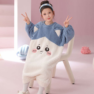 珊瑚绒冬季儿童睡袋chiikawa小八2025超火冬装女童连体睡衣家居服