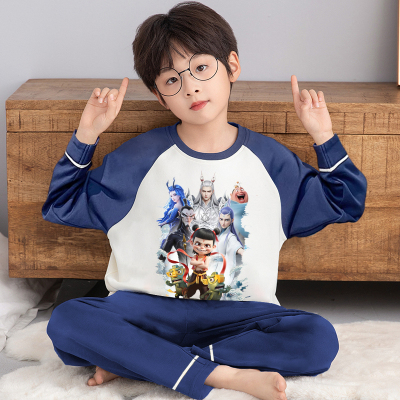 儿童睡衣纯棉青少年秋季男童套装