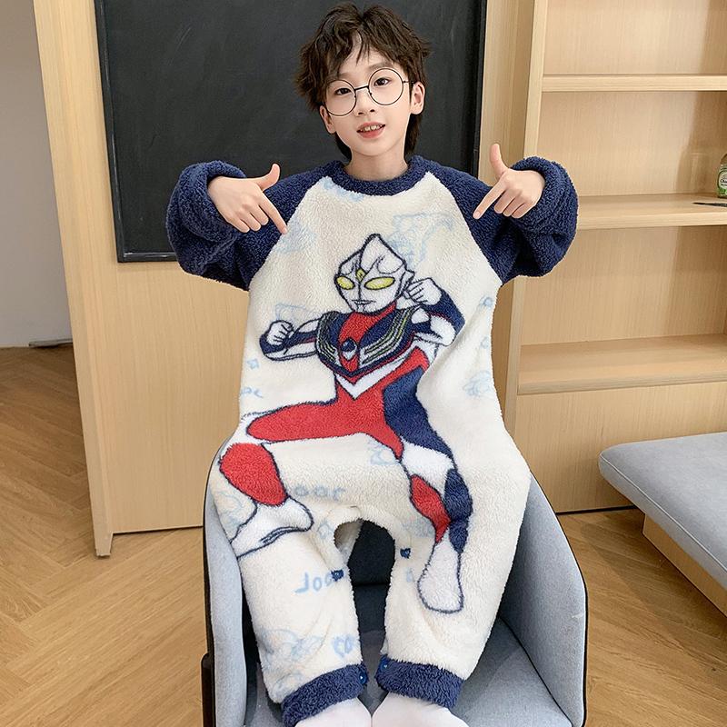 儿童连体睡衣秋冬季男童法兰绒