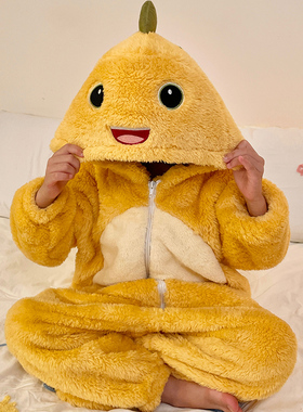 搞怪睡衣女童连体珊瑚绒睡袋女孩子冬季可外穿保暖家居服奶龙衣服