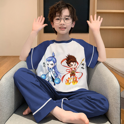 纯棉男童睡衣儿童夏季中大童套装