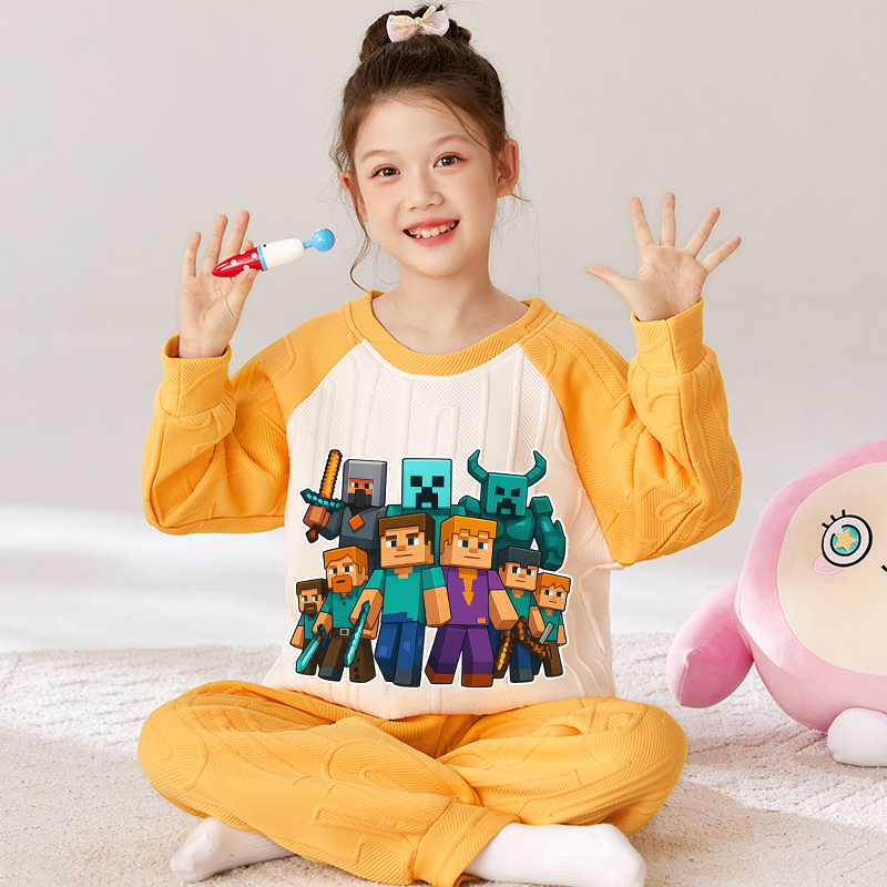 女童睡衣中大童秋冬季2025新款加厚保暖家居服儿童空气棉套装冬天