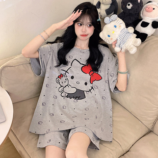 hellokitty2025新款 纯棉睡衣女夏季 女士套装 薄款 初中生家居服 短袖