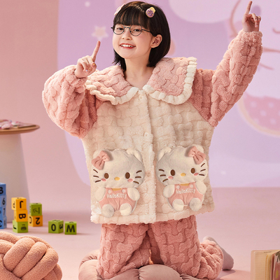 儿童睡衣女童珊瑚绒冬季套装女孩