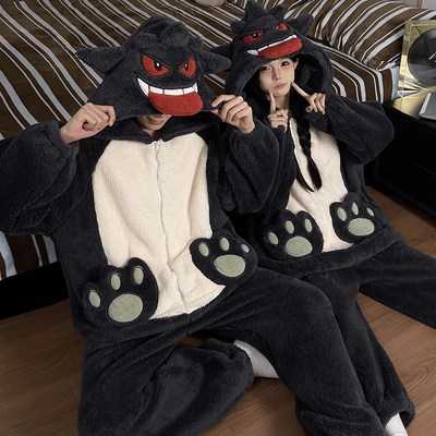 冬季男款加厚连体睡衣女珊瑚绒