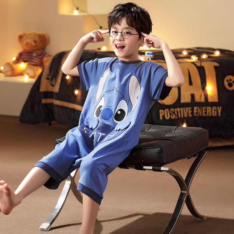 男童连体睡衣夏季薄款短袖夏装男孩网红连身哈衣胖儿童空调家居服
