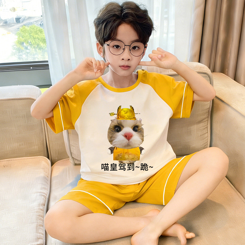 纯棉睡衣儿童夏季套装青少年短袖
