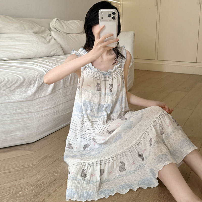 薄款无袖吊带夏季女款纯棉睡裙