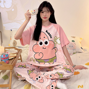女士夏季 短袖 睡衣初中生可爱派大星少女甜美风家居服纯棉薄款 套装