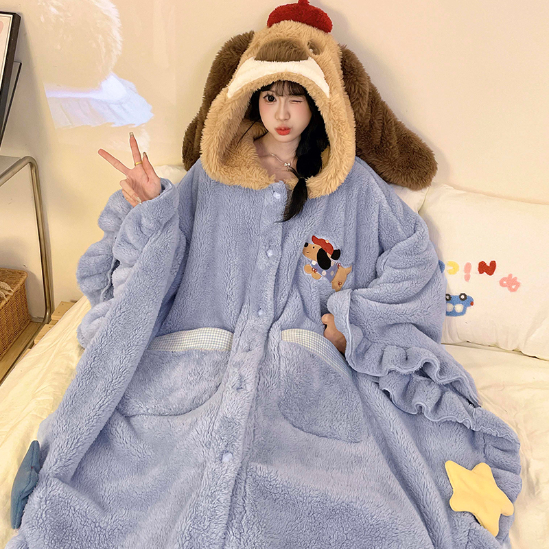 可爱卡通腊肠狗连帽睡衣女童保暖