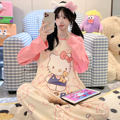少女睡衣春秋季长袖女款纯棉套装