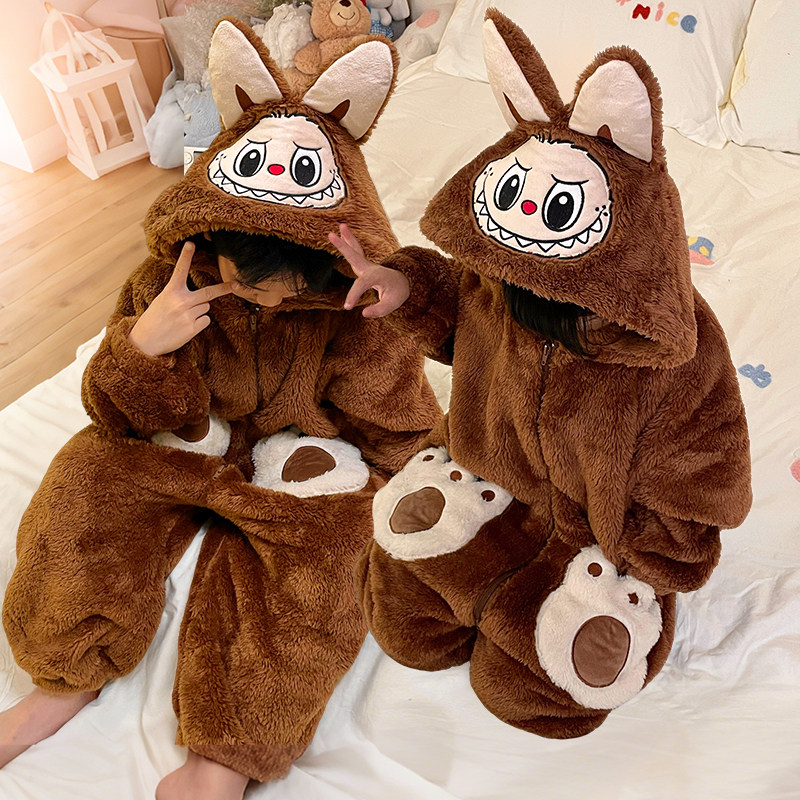 儿童拉布布家居服秋冬季法兰绒女童连体衣男童冬款珊瑚绒睡衣睡袋