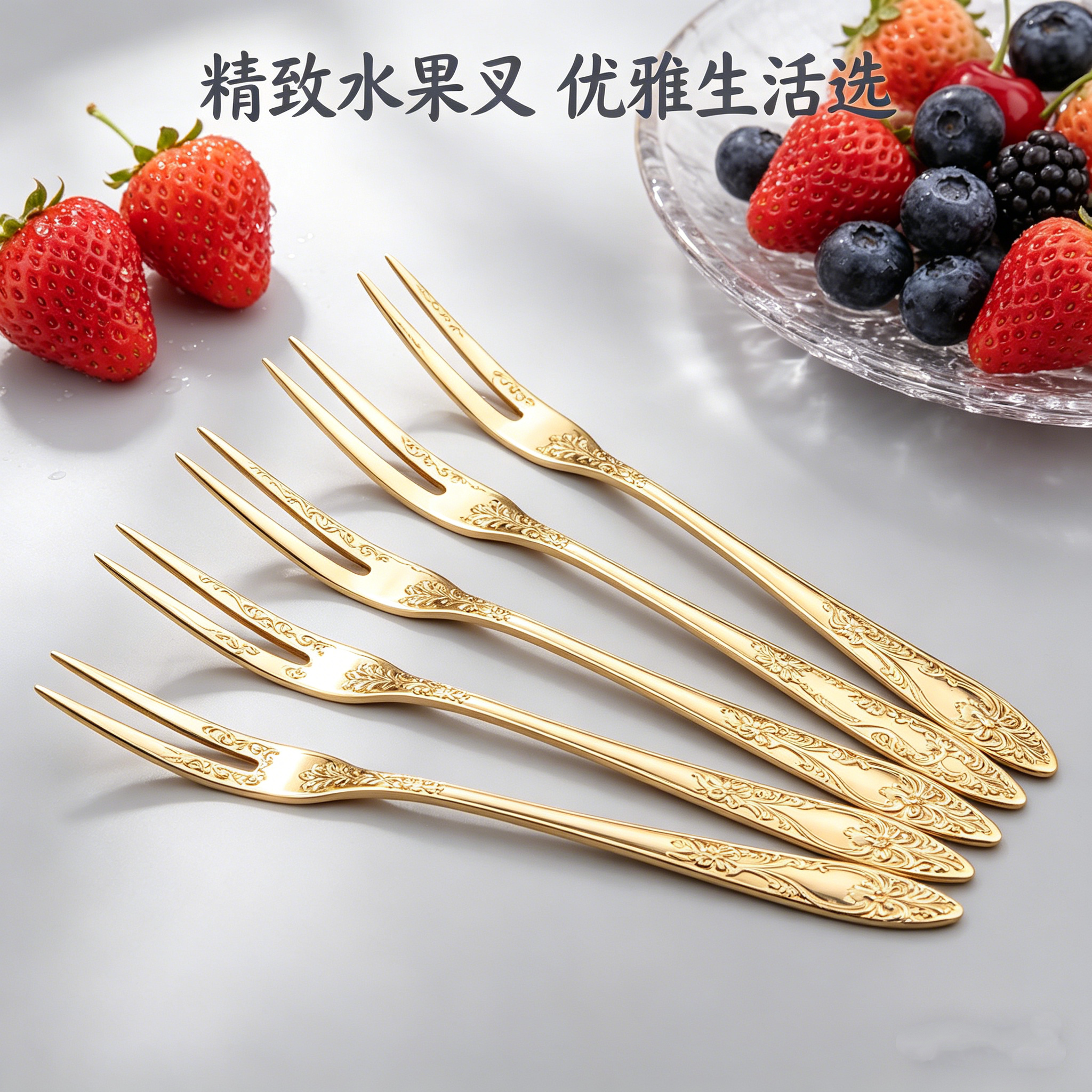西餐不锈钢创意家用水果叉安全精致冰激凌蛋糕不锈钢叉子水果签图片