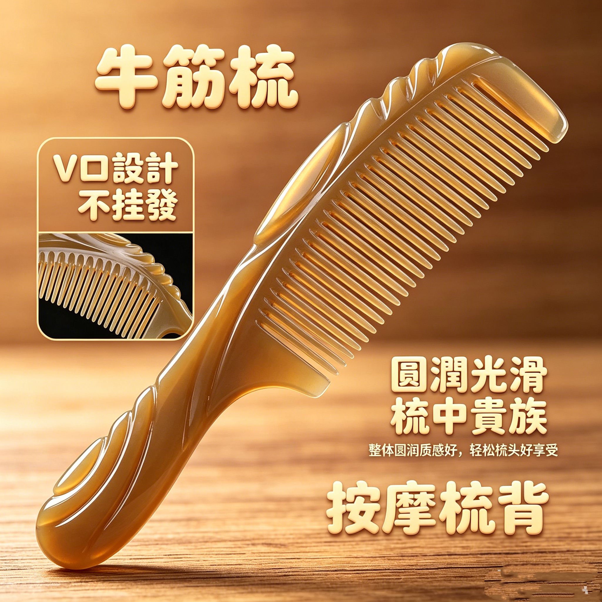 牛筋梳双面雕刻梳头梳子折不断熟胶美发梳月牙梳不伤发熟胶梳子